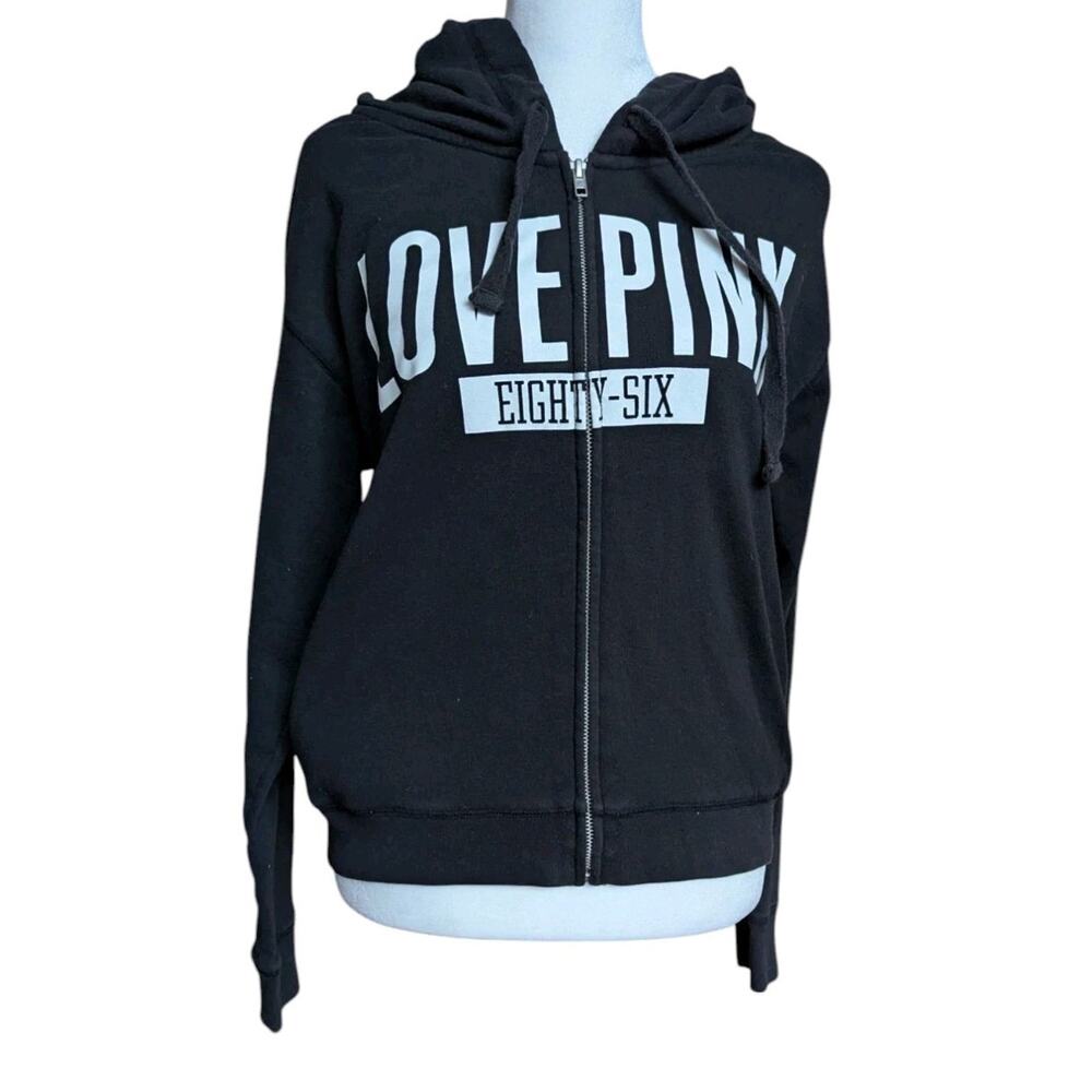 VS PINK Victoria Secret Full Zip Hoodie Jacket XS Women Black 86 Love Y2k Vtg